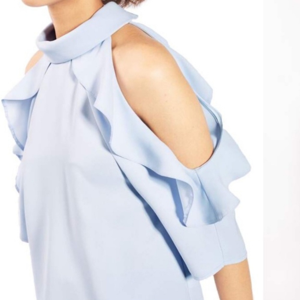 NWT Topshop Ruffle Cold Shoulder Rop Blue Sz 2